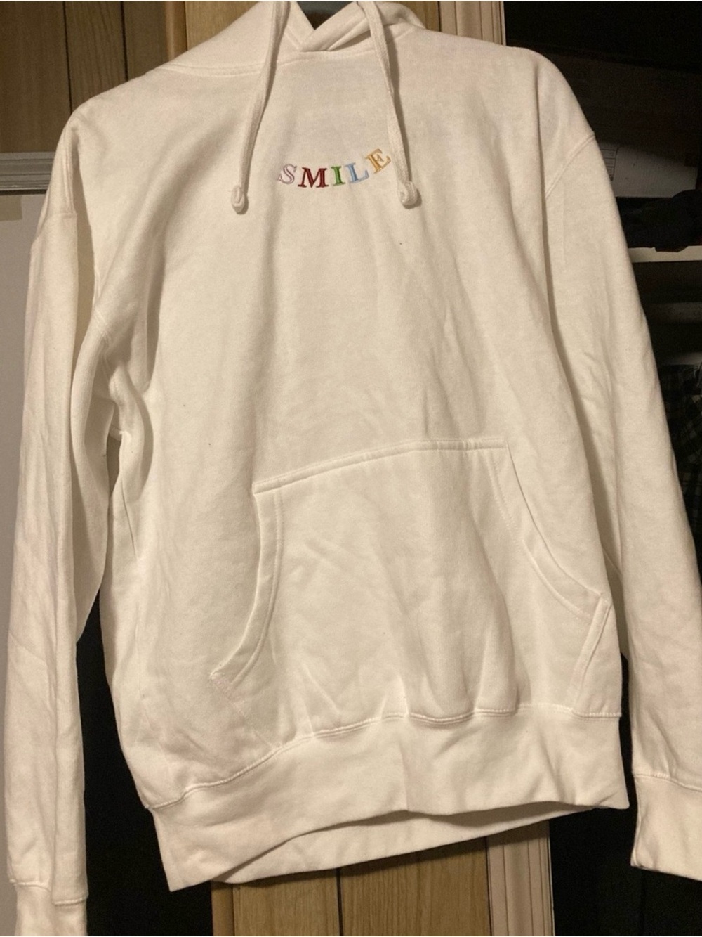 Men’s Medium Lira White SMILE Embroidered Hoodie